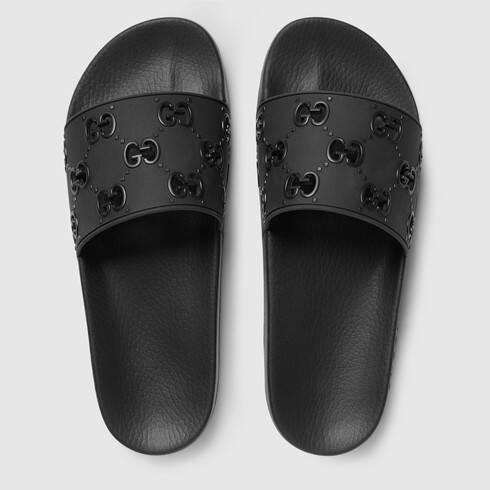 gg slide, Gucci Men's Rubber GG Slide Sandal, Dép Gucci Men's Rubber GG Slide Sandal