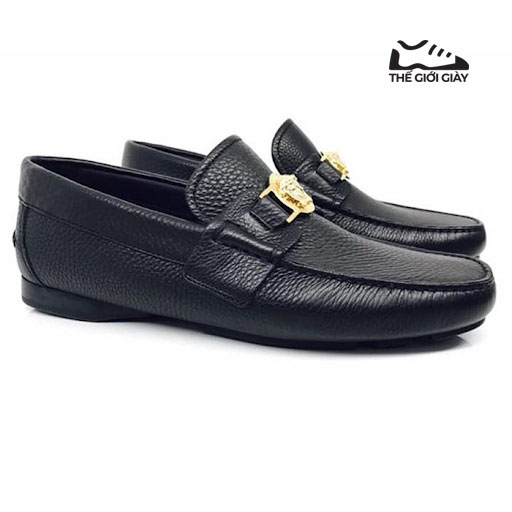 Giày Da Nam Cao Cấp Hàng Hiệu Loafer Versace Moca, Màu Đen