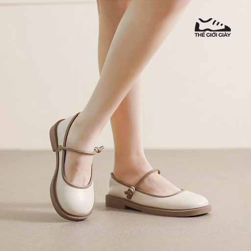 Giày búp bê phong cách Nhật Bản màu kem