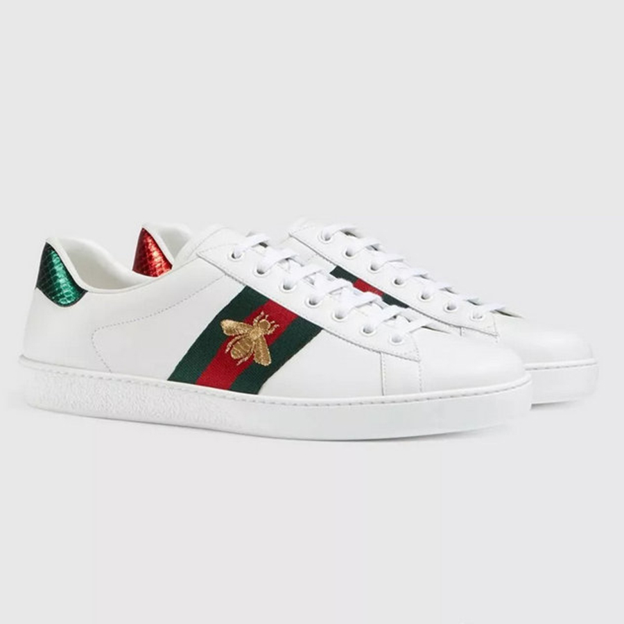 Giày Gucci Ace Embroidered Sneaker White Leather With Bee Màu Trắng