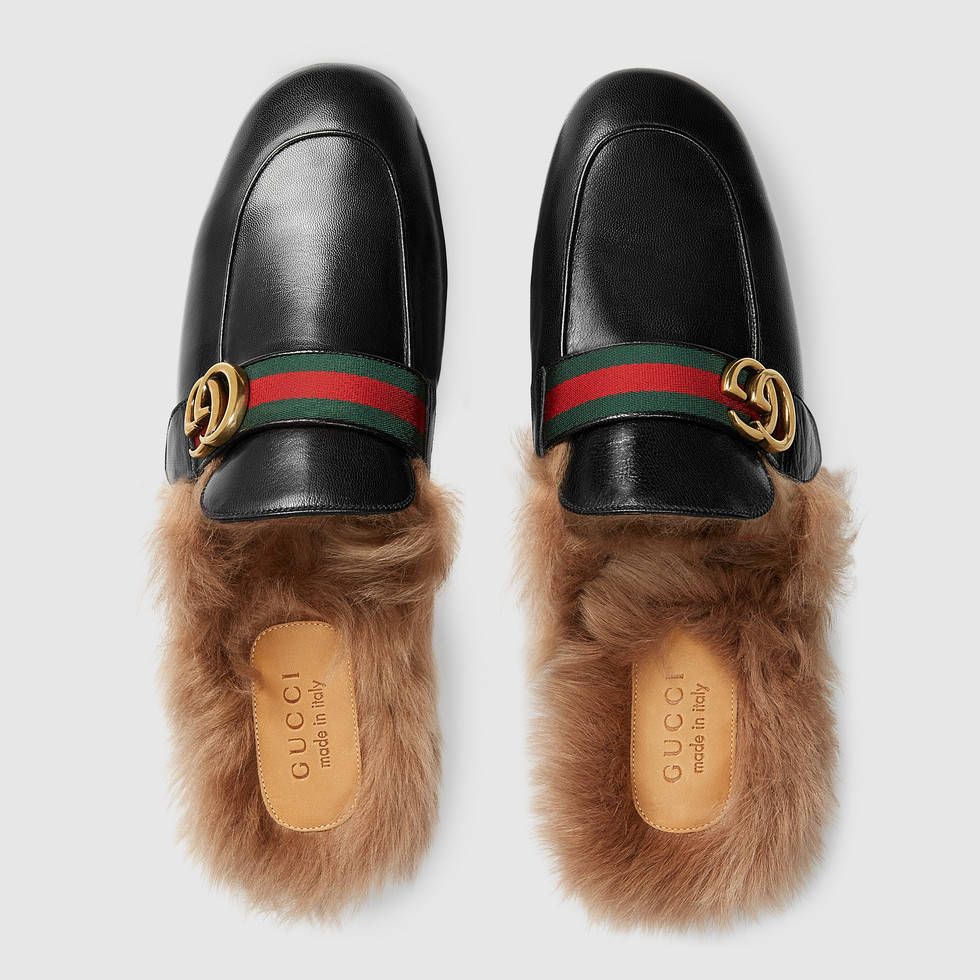 Giày Gucci Princetown Leather Slipper With Double G Màu Đen