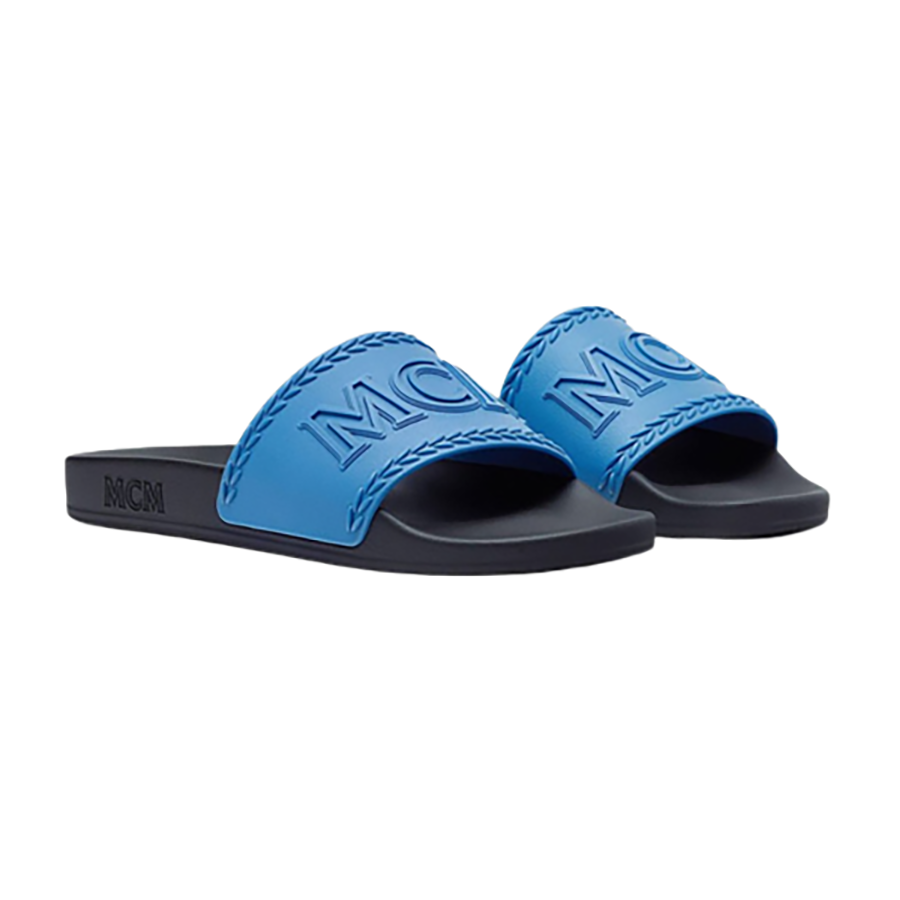 D p MCM Men s Big Logo Rubber Slides M u Xanh