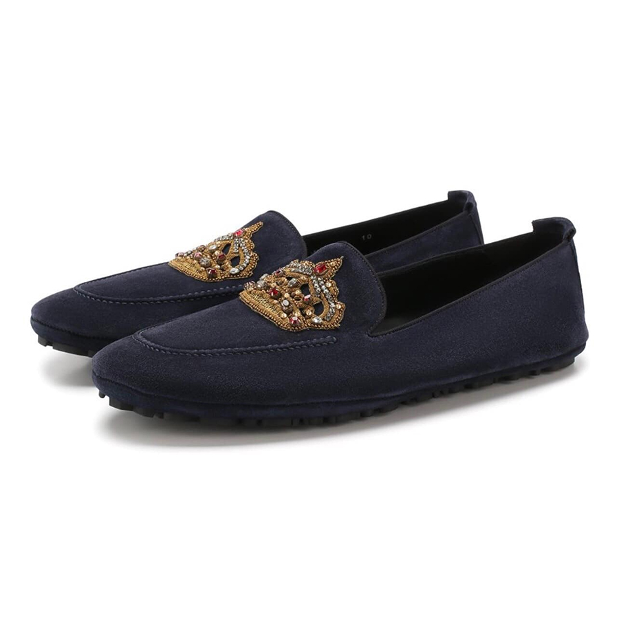 Giày Lười Dolce & Gabbana Men's Blue Crown Patch Loafers Màu Xanh Navy