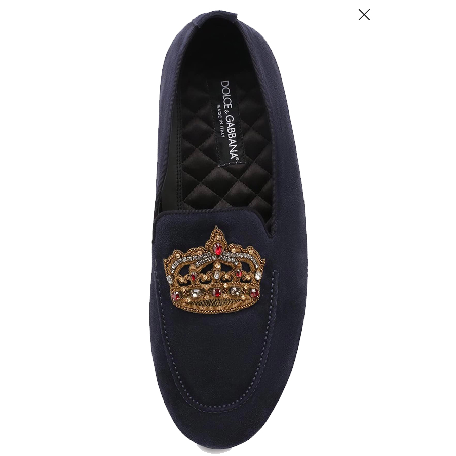 Giày Lười Dolce & Gabbana Men's Blue Crown Patch Loafers Màu Xanh Navy