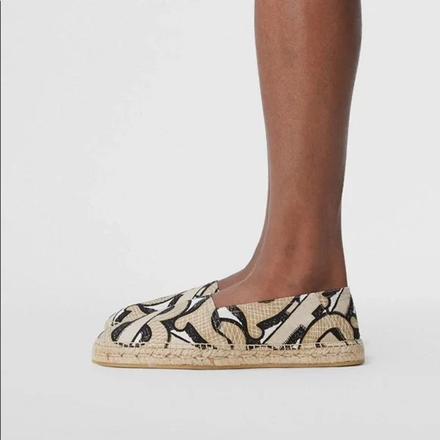 Giày Slip On Burberry Monogram Print Cotton Canvas Espadrilles Màu Be/Đen