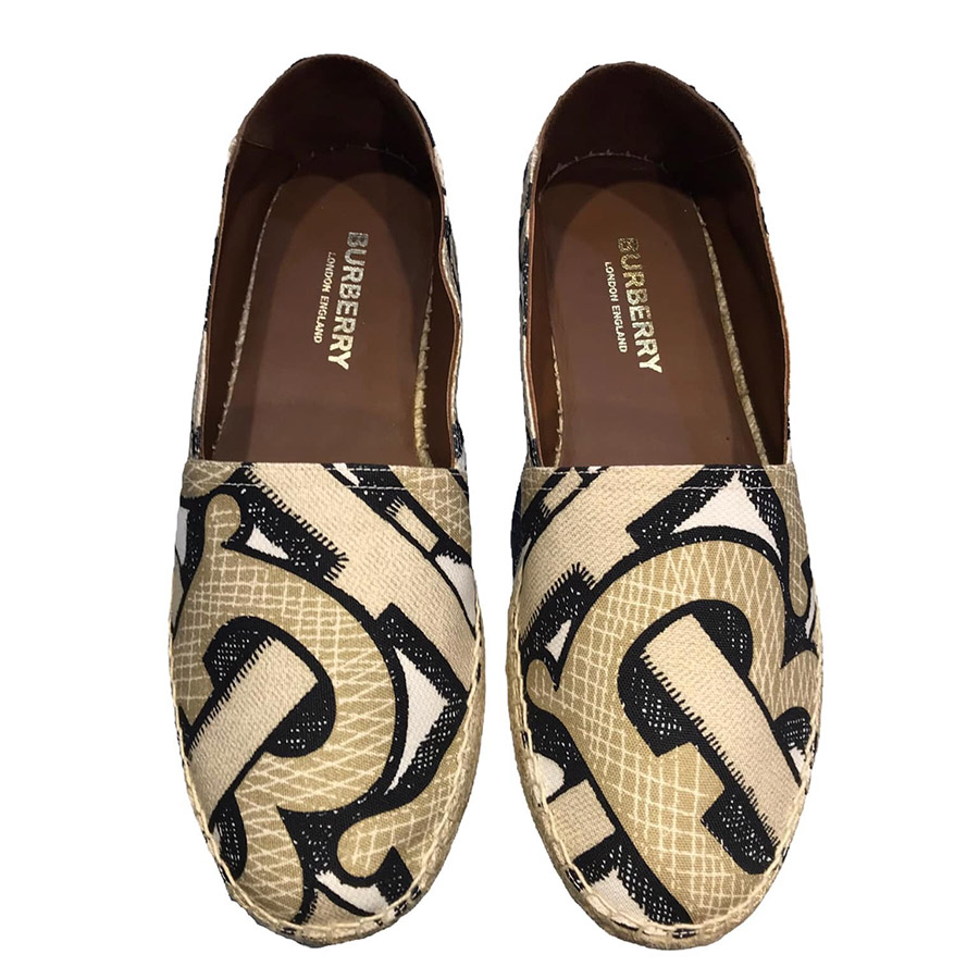 Giày Slip On Burberry Monogram Print Cotton Canvas Espadrilles Màu Be/Đen