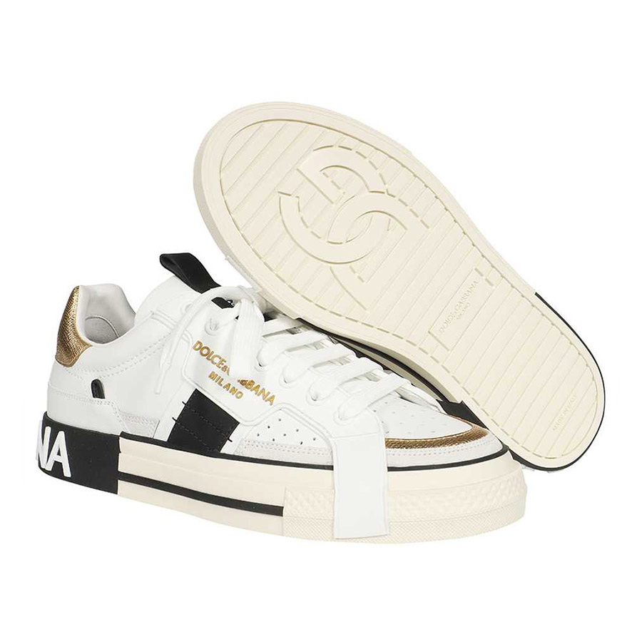 Giày Sneakers Dolce & Gabbana Custom  In White Leather CS1863 AO222  8B996 Màu Trắng
