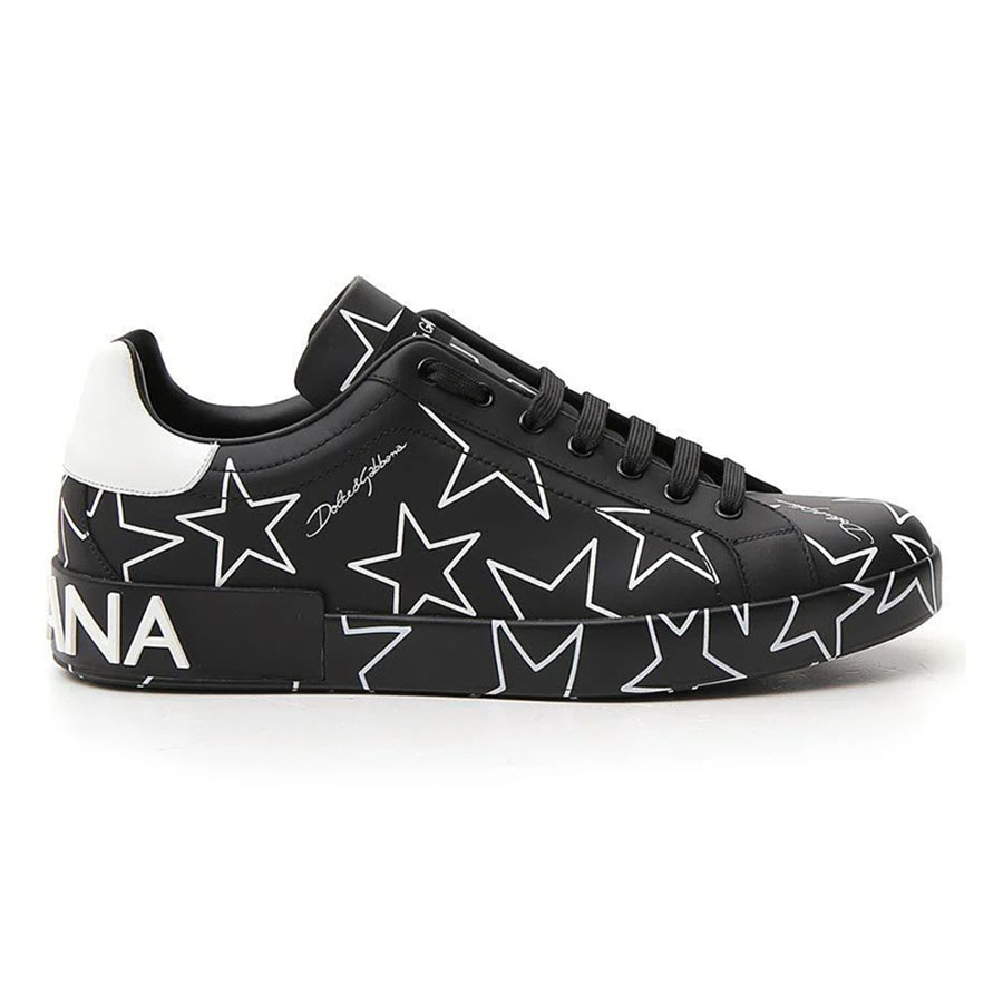 Giày Thể Thao Dolce & Gabbana Nappa Portofino Sneakers With Mixed Star  Print Màu Đen